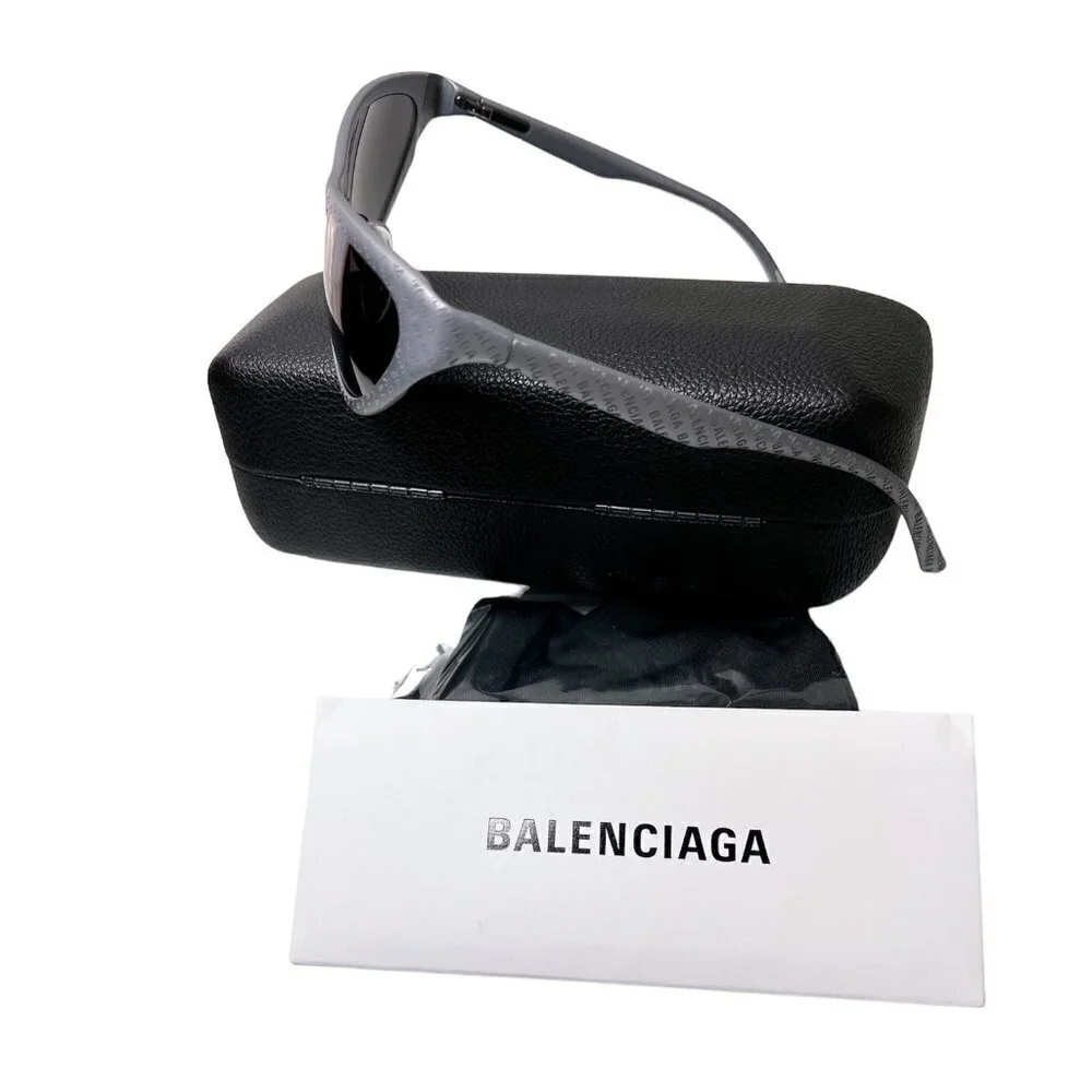 Balenciaga Logo Womens Grey Aluminum Metal Frame UV Sunglasses with Case New
